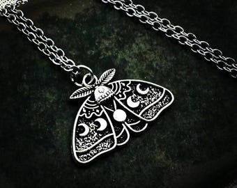 Luna Moth Necklace - Gothic Moth Necklace - Luna Moon Necklace - Gothic Moon Necklace - Moon Phase Necklace - Luna Moth Jewelry Gifts