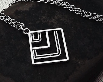 Art deco ketting - zilveren geometrische ketting - moderne zilveren ketting - diamanten hanger ketting - minimalistische zilveren ketting