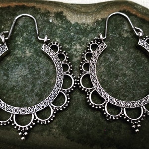 SALE - Bohemian Hoop Earrings - Bali Hoop Earrings - Silver Boho Hoops - Boho Hoop Earrings - Lacey Hoop Earrings - Bohemian Jewelry