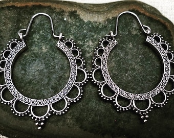SALE - Bohemian Hoop Earrings - Bali Hoop Earrings - Ethnic Hoop Earrings - Boho Hoop Earrings - Silver Hoop Earrings  - Bohemian Jewelry