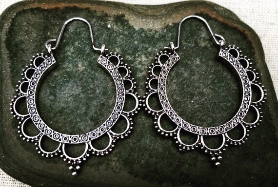 Boho Hoop Earrings - Bali Hoop Earrings - Lacey Hoop Earrings - Dainty Silver Hoops - Gifts For Her - Silver Bohemian Hoops - Gifts For Wife