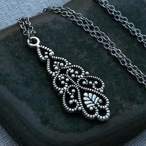 Zilveren filigraanketting - vintage zilveren ketting - zilveren boho-ketting - Victoriaanse ketting - barokke ketting - edwardiaanse ketting