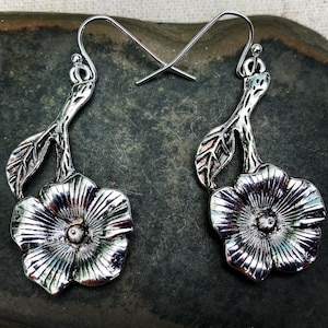 Twig Flower Earrings - Flower Branch Earrings - Silver Branch Earrings - Flower Dangle Drop Earrings - Cherry Blossom Earrings