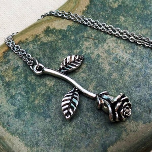 Silver Rose Necklace - Single Stem Rose Necklace - Rose Necklace Gifts - Rose Pendant - Rose  - Silver Rose Jewelry - Gifts For Her