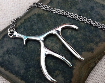Elk Antler Necklace - Silver Antler Necklace - Big Antler Necklace - Elk Antler Jewelry - Antler Jewelry Gifts - Gifts For Her - Hunter Gift