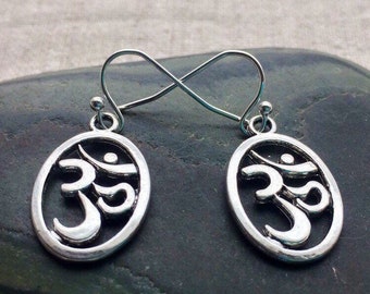 Silver Ohm Earrings - Yoga Earrings - Ohm Dangle Earrings - Ohm Jewelry Gifts - Gifts For Her - Meditation Jewelry Gifts -Spiritual Gifts