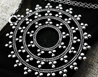Large Mandala Necklace - Boho Statement Necklace - Silver Bali Necklace -  Big Bohemian Necklace - Mandala Jewelry Gifts - Bohemian Jewelry
