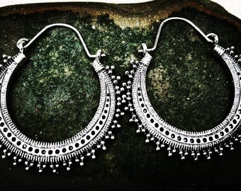 Silver Boho Hoops - Bali Hoop Earrings - Boho Hoop Earrings - Bohemian Silver Hoops - Ethnic Hoop Earrings - Silver Hoop Earrings