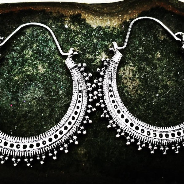 Silver Boho Hoops - Bali Hoop Earrings - Boho Hoop Earrings - Bohemian Silver Hoops - Ethnic Hoop Earrings - Silver Hoop Earrings