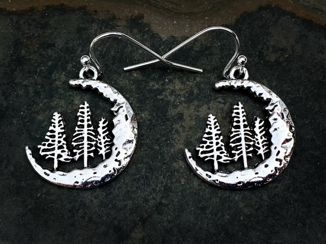 SALE Forest Earrings Moon Earrings Crescent Earrings Nature Earrings
