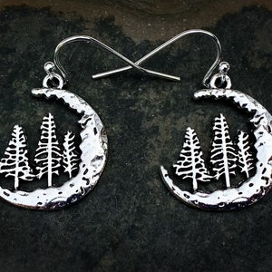 SALE - Forest Earrings - Moon Earrings - Crescent Earrings - Nature Earrings - Camping Earrings - Tree Earrings - Hiking Earrings