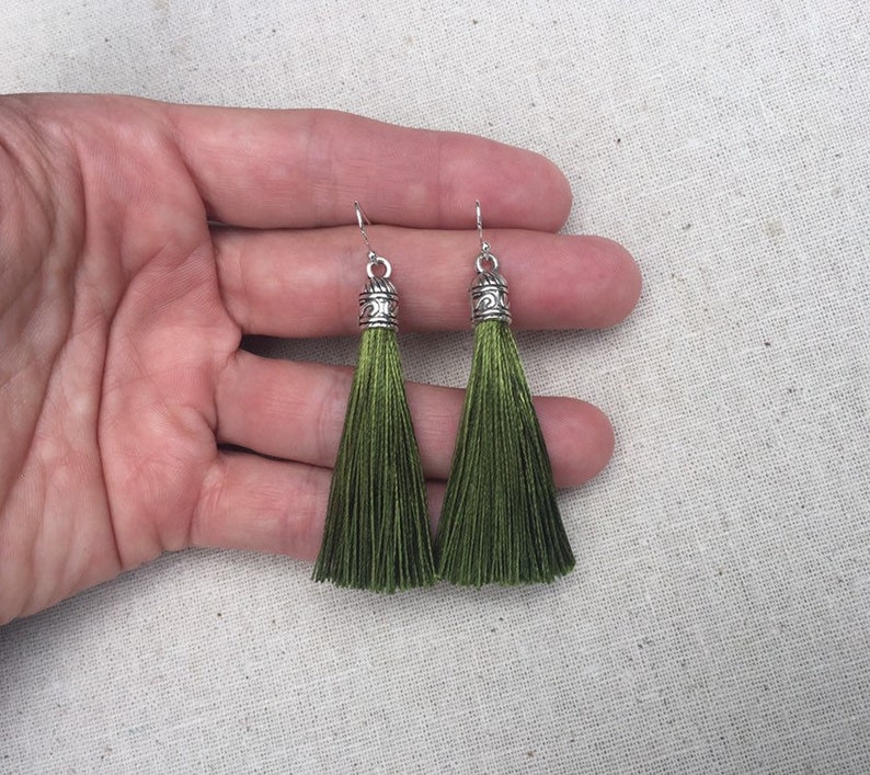 SALE Olive Green Tassel Earrings Olive Statement Earrings Etsy