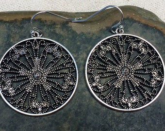 SALE - Silver Filigree Earrings - Round Boho Earrings - Silver Boho Earrings - Circle Flower Earrings - Filigree Disc Earrings