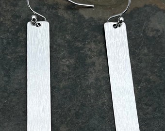 SALE - Modern Dangle Earrings - Minimalist Drop Earrings - Silver Bar Earrings - Long Textured Earrings - Geometric Dangle Earrings