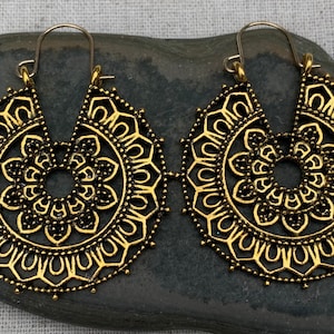 Ethnic Gold Hoops - Gold Mandala Hoops - Gold Hoop Earrings - Gold Boho Hoops - Funky Gold Hoops - Gold Boho Earrings - Gifts For Her