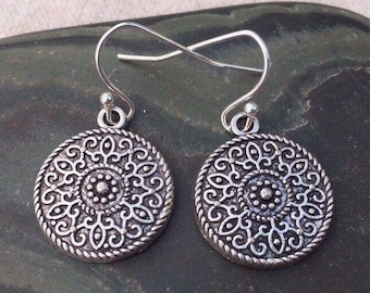 SALE - Silver Bohemian Earrings - Silver Disc Earrings - Boho Chic Jewelry - Simple Silver Earrings - Silver Boho Earrings