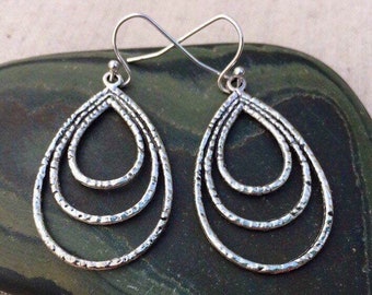 SALE - Boho Teardrop Earrings - Bohemian Drop Earrings - Everyday Silver Earrings - Teardrop Hoop Earrings - Bohemian Jewelry Gifts