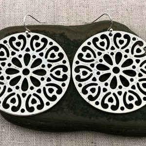 Big Circle Earrings - Large Boho Earrings - Big Silver Earrings - Silver Statement Earrings - Big Bohemian Earrings - Mandala Earring