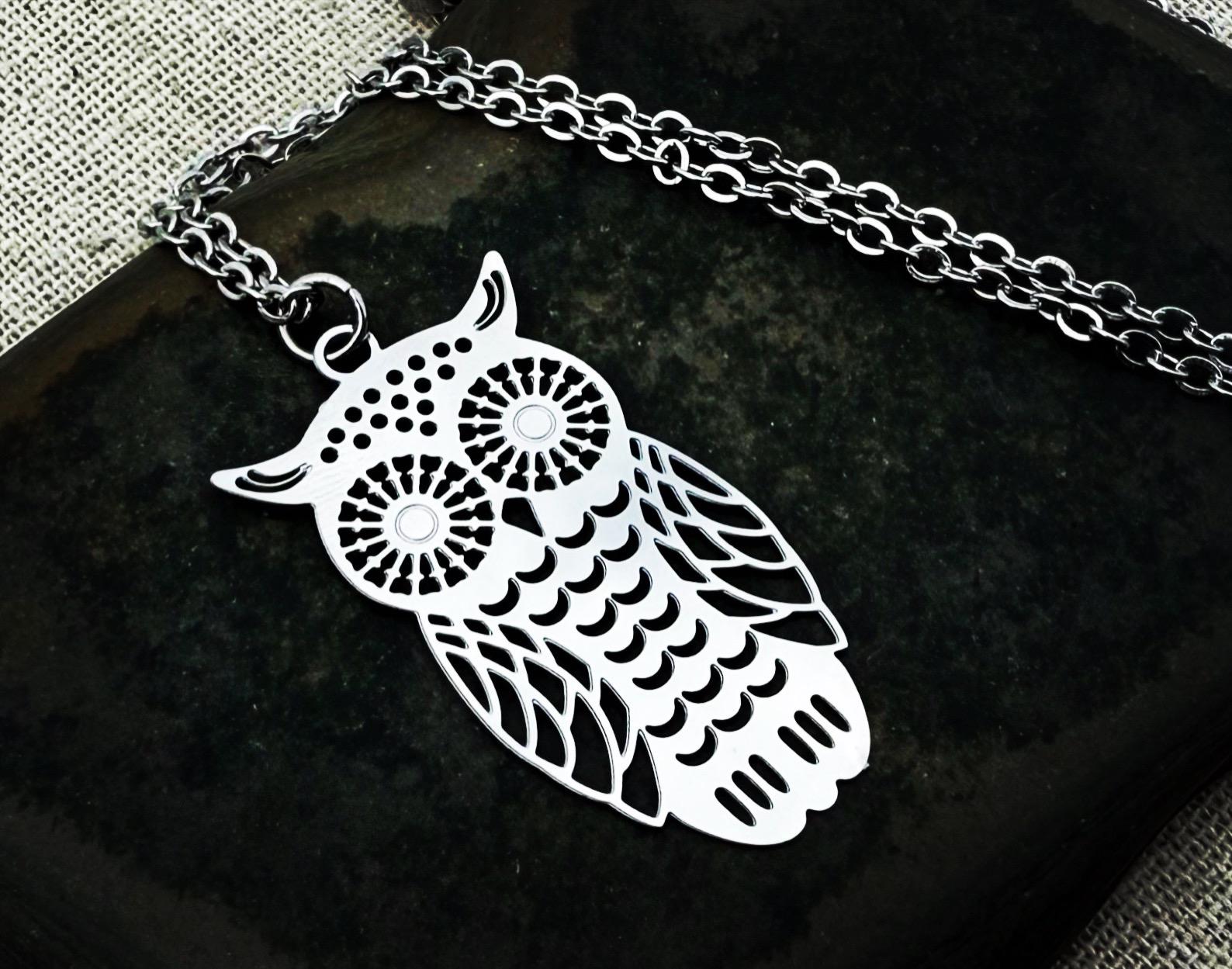 Large Owl Necklace - Silver Owl Necklace - Owl Pendant Necklace - Owl Jewelry Gifts - Owl Gifts For 