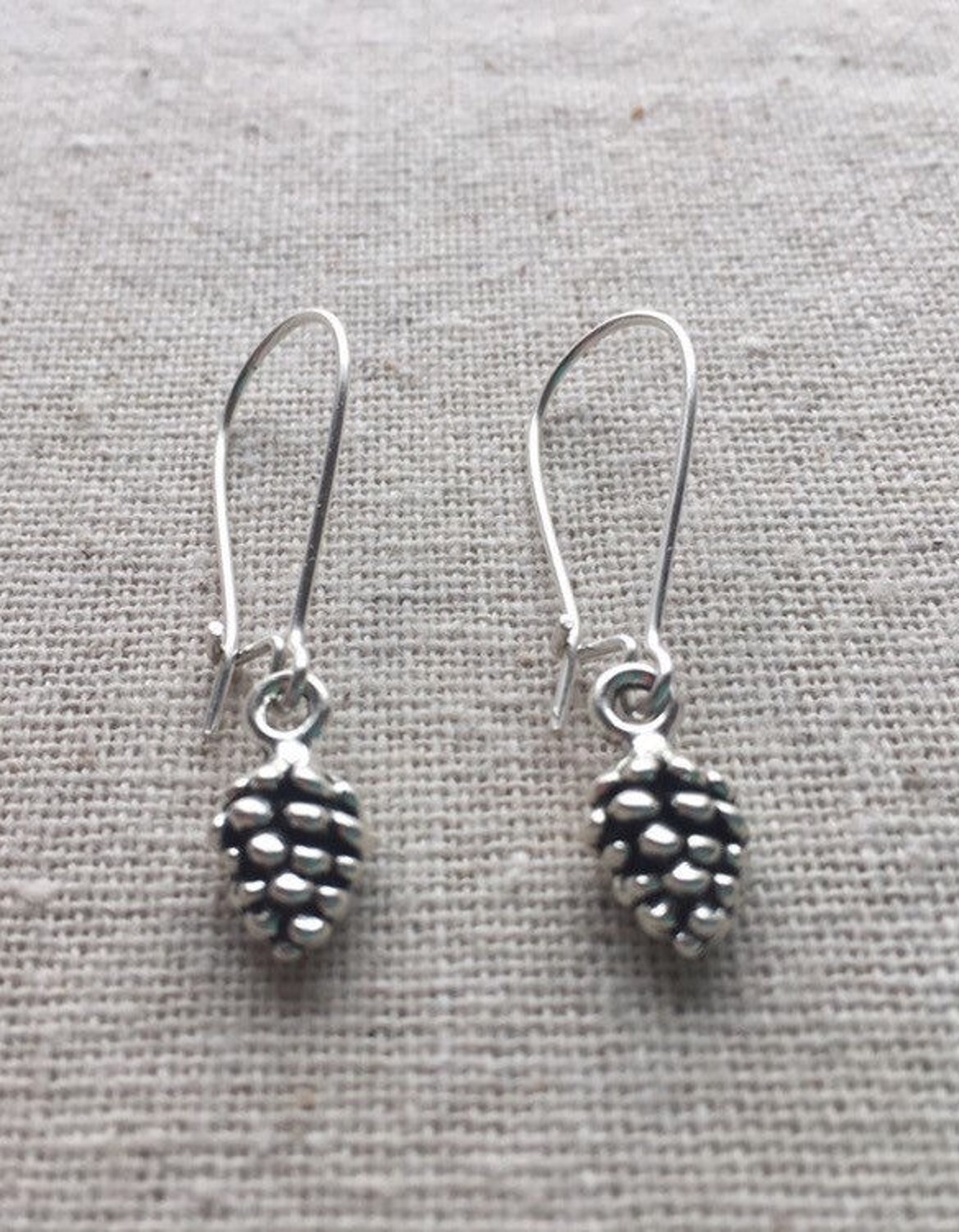 SALE Silver Pine Cone Earrings Pine Cone Dangle Earrings Etsy