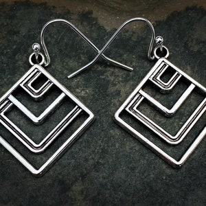 SALE - Art Deco Earrings - Geometric Earrings - Modern Earrings - Silver Dangle Earrings - Mod Silver Earrings - Geo Drop Earrings