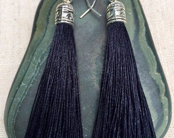 SALE - Black Tassel Earrings - Long Black Earrings - Black Statement Earrings - Black Jewelry Gifts  - Unique Black Earrings