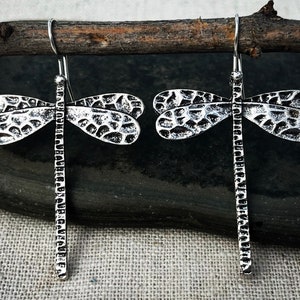 Modern Dragonfly Earrings - Rustic Dragonfly Earrings - Silver Dragonfly Earrings - Dragonfly Dangle Earrings - Dragonfly Jewelry