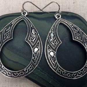 SALE - Big Bohemian Earrings - Boho Statement Earrings - Large Ethnic Earrings - Big Silver Teardrop Earrings - Boho Silver Jewelry Gifts
