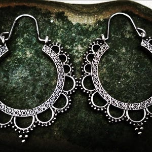 Boho Hoop Earrings - Bali Hoop Earrings - Lacey Hoop Earrings - Dainty Silver Hoops - Gifts For Her - Silver Bohemian Hoops - Gifts For Wife image 1