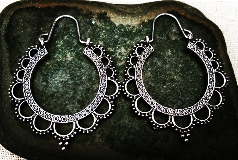 Boho Hoop Earrings - Bali Hoop Earrings - Lacey Hoop Earrings - Dainty Silver Hoops - Gifts For Her - Silver Bohemian Hoops - Gifts For Wife image 1