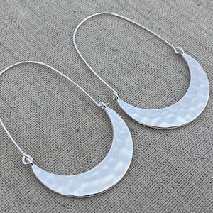 SALE Hammered Hoop Earrings Minimalist Hoop Earrings Modern Hoop Earrings Silver Hoop Earrings Crescent Hoop Earrings image 5