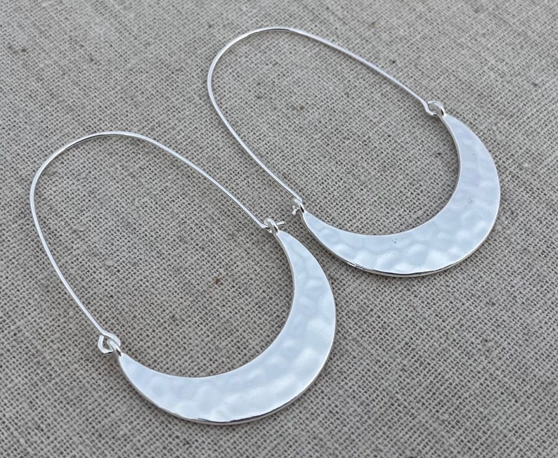 SALE Hammered Hoop Earrings Minimalist Hoop Earrings Modern Hoop Earrings Silver Hoop Earrings Crescent Hoop Earrings image 5