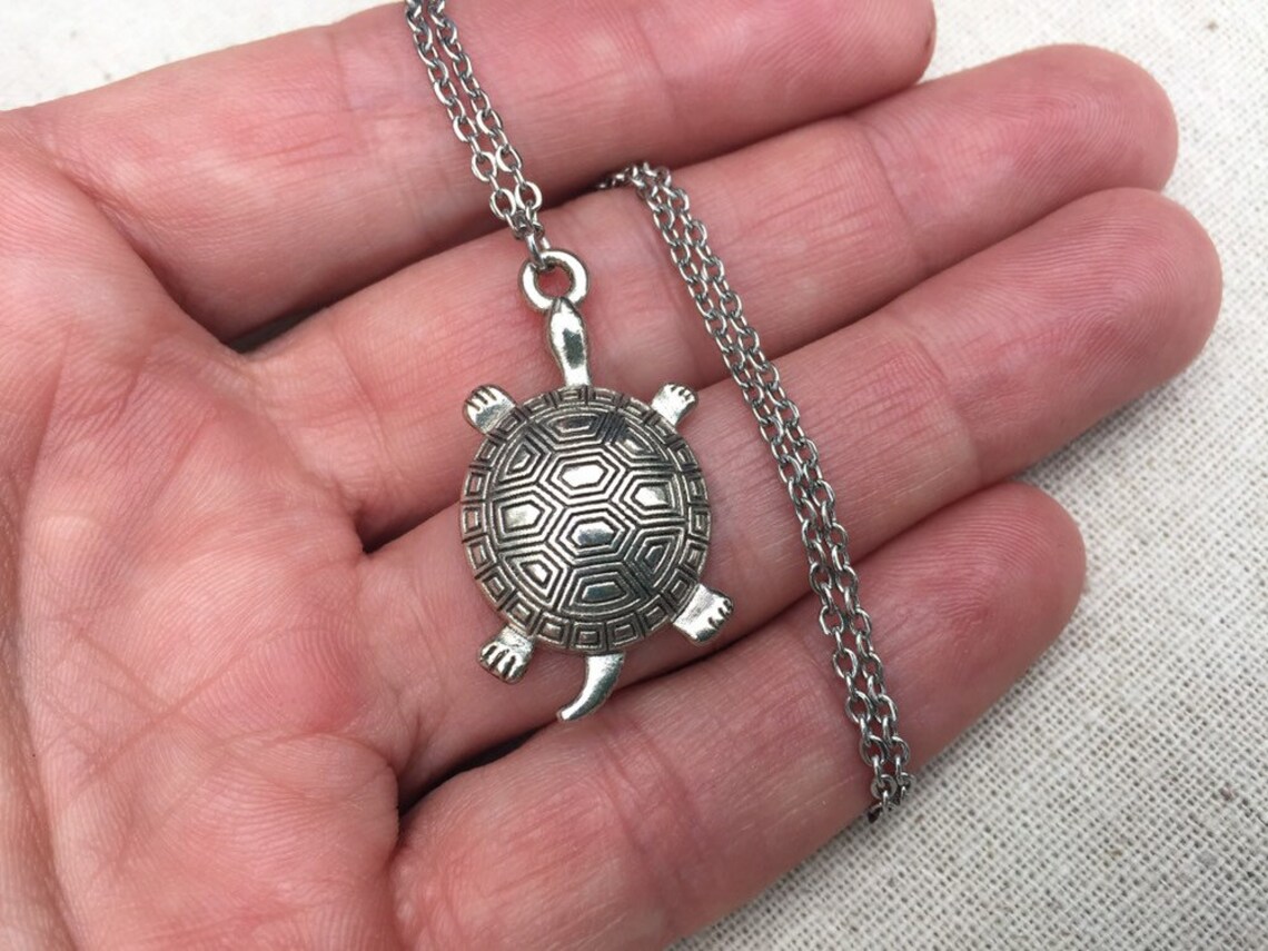 SALE Silver Turtle Necklace Big Turtle Pendant Silver Etsy