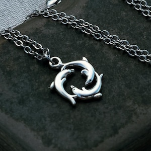 Silver Dolphin Necklace - Dolphin Circle Necklace - Dolphin Ring Necklace - Dolphin Jewelry Gifts - Dolphin Gifts For Her - Dolphin Pendant