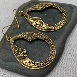 SALE Gold Ethnic Earrings Gold Boho Earrings Large Gold Earrings Gold Moroccan Earrings Gold Hoop Earrings Bohemian Hoops image 3