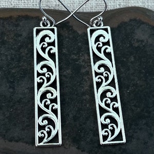Long Silver Earrings - Silver Rectangle Earrings -  Silver Drop Earrings - Modern Silver Earrings - Whimsical Dangle Earrings