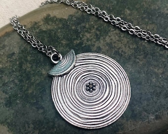 SALE - Silver Disc Necklace - Boho Circle Necklace - Round Boho Pendant - Boho Chic Necklace - Bohemian Necklace - Bohemian Jewelry Gifts