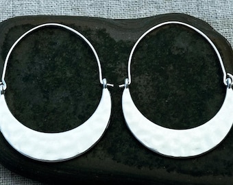 Modern Silver Hoops - Crescent Moon Hoops - Silver Hoop Earrings - Hammered Silver Hoops - Silver Minimalist Hoops - Crescent Hoop Earrings