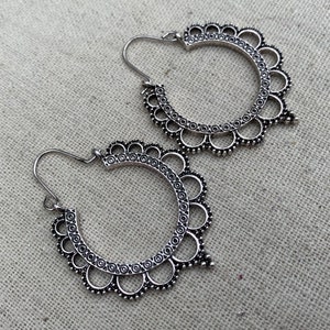 Boho Hoop Earrings - Bali Hoop Earrings - Lacey Hoop Earrings - Dainty Silver Hoops - Gifts For Her - Silver Bohemian Hoops - Gifts For Wife image 5