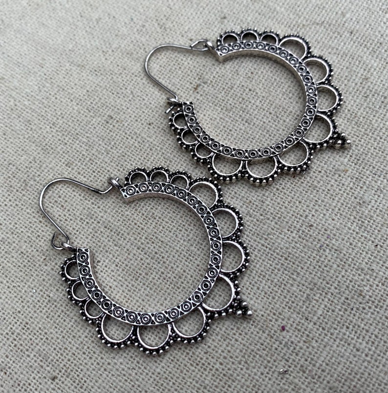 Boho Hoop Earrings - Bali Hoop Earrings - Lacey Hoop Earrings - Dainty Silver Hoops - Gifts For Her - Silver Bohemian Hoops - Gifts For Wife image 5