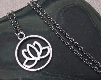 SALE - Silver Lotus Pendant - Lotus Flower Necklace - Silver Flower Jewelry - Yoga Meditation Jewelry - Lotus Jewelry Gifts
