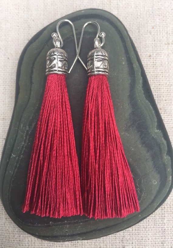 Burgundy tassel earrings new arrivals