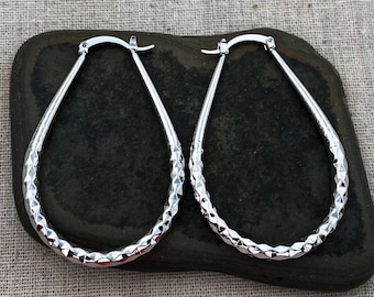 SALE - Mod Teardrop Hoops - Modern Hoop Earrings - Large Silver Hoops - Teardrop Hoop Earrings - Modern Silver Earrings - Big Modern Hoops