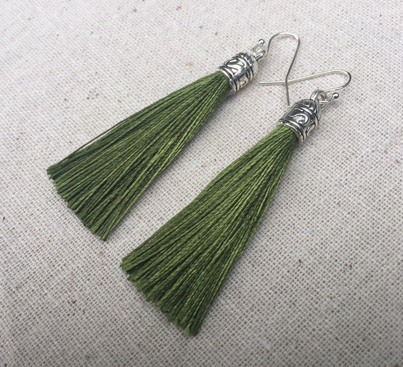 SALE Olive Green Tassel Earrings Olive Statement Earrings Etsy