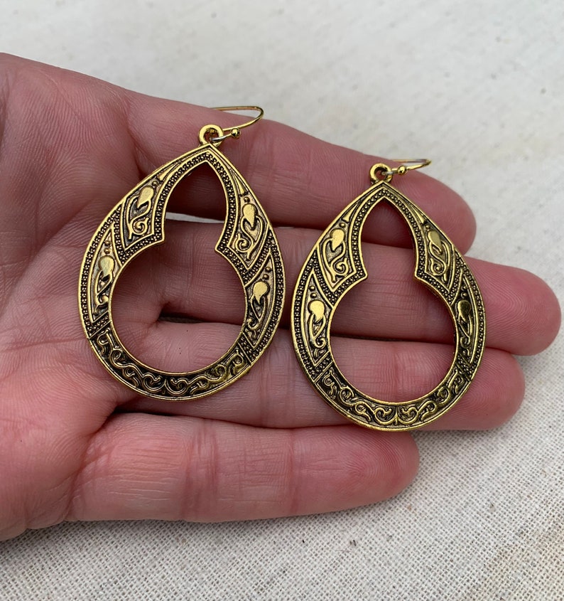 SALE Gold Ethnic Earrings Gold Boho Earrings Large Gold Earrings Gold Moroccan Earrings Gold Hoop Earrings Bohemian Hoops image 7