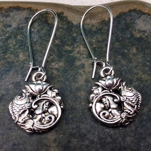 Koi Fish Earrings - Lotus Dangle Earrings - Silver Fish Jewelry - Lotus Flower Earrings - Meditation Yoga Jewelry -  Gifts For Her