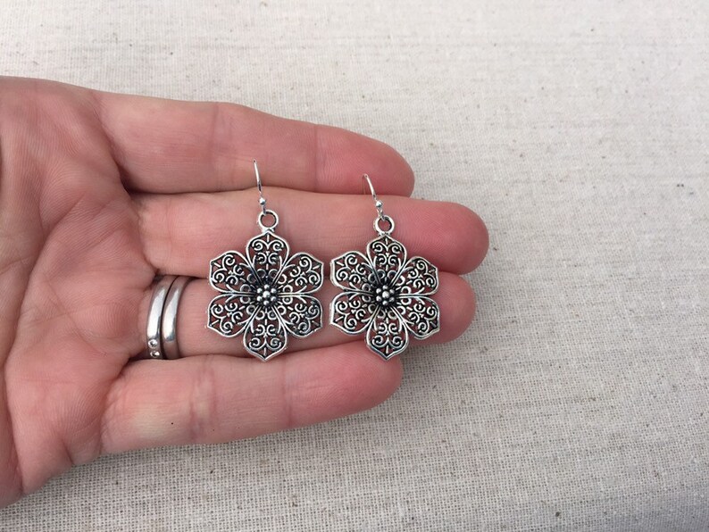 SALE Big Flower Earrings Flower Jewelry Gifts Floral Filigree Earrings Flower Statement Earrings Filigree Flower Jewelry image 8