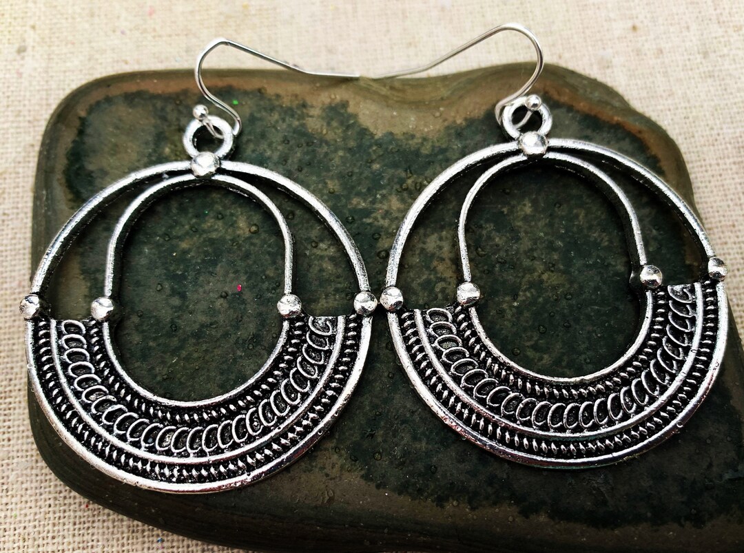SALE Boho Hoop Earrings Bohemian Hoop Earrings Silver Hoop Earrings