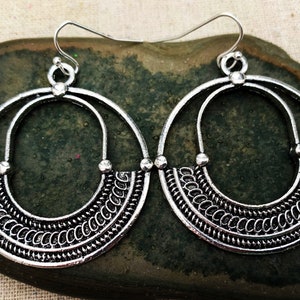 Boho Hoop Earrings - Bohemian Hoop Earrings - Silver Hoop Earrings - Ethnic Hoop Earrings - Circle Hoop Earrings - Boho Jewelry