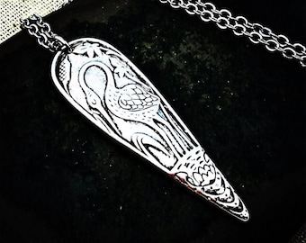 Heron Bird Necklace - Silver Bird Necklace - Art Nouveau Necklace - Crane Bird Necklace - Heron Bird Jewelry - Crane Bird Jewelry